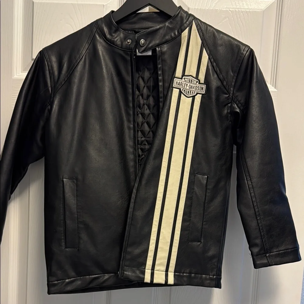 Harley-Davidson Black Leather Jacket with White Stripes - Picture 1 of 4
